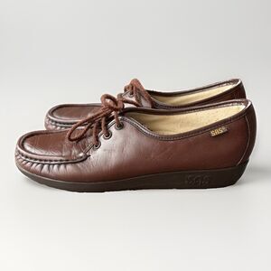 SAS Siesta Womens 7.5 Brown Leather Lace Up Comfort Walking Shoes Loafers